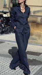 Women's Collared Cotton Linen Commuting Casual Suit