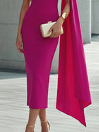 Draped One-Shoulder Midi Dress