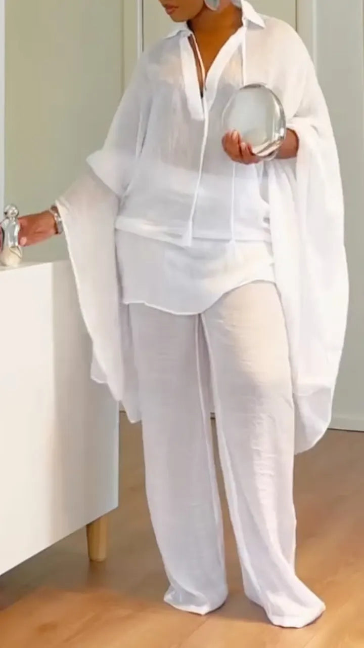 Sheer Oversized Tunic & Wide Leg Pants Co‐Ord Set