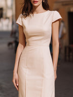 Sculpted Cap Sleeve Tailored Sheath Midi Dress