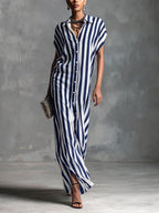 Casual Striped Linen And Cotton Shirt Dress