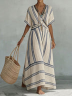 Women's Stripes With Contrasting Colors V-neck Short-sleeve Dress