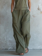 Olive Washed Denim Utility Halter Jumpsuit