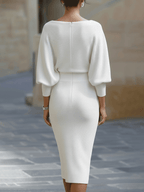 White Draped Batwing Midi Dress