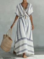 Women's Stripes With Contrasting Colors V-neck Short-sleeve Dress