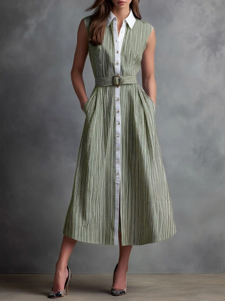 Casual Yet Polished Striped Sleeveless Shirt Dress
