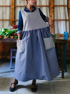 Blue/Striped Cotton Patchwork Apron