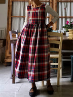 Red and Blue Tartan Cotton Kitchen Apron