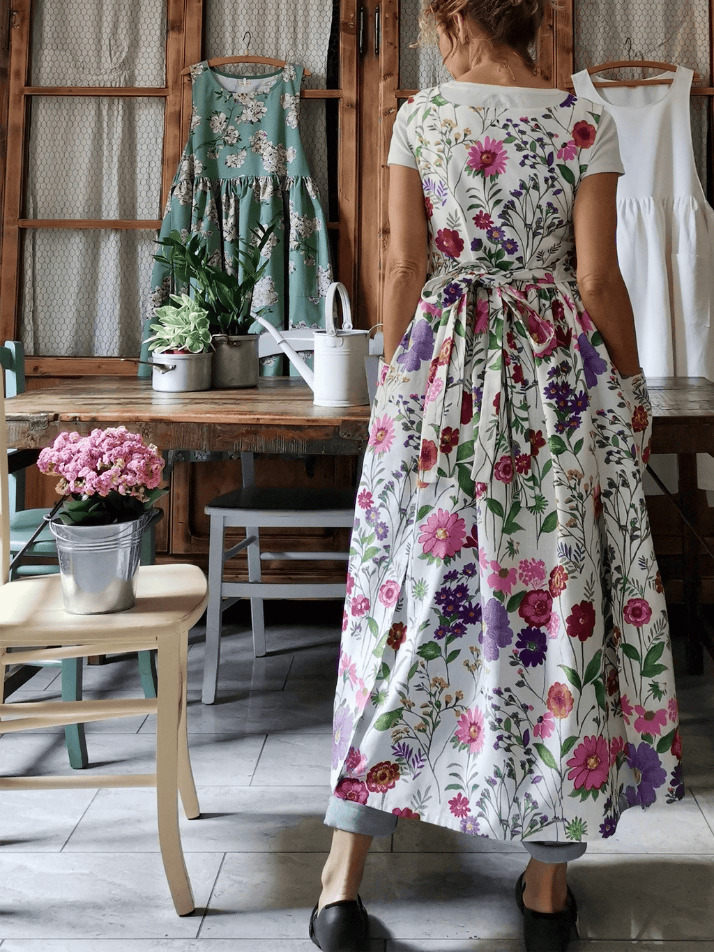 Cotton Apron with Summer Flowers