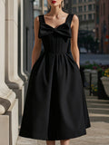 Sleeveless Bow-Detail Structured A-Line Midi Dress