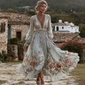Women's Vintage Bohemian Floral Embroidered Casual Long Sleeve Dress
