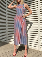 Women's Striped Art Print Casual Stylish Vacation Cotton Dress