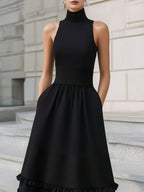 High-Neck Sleeveless Tiered Ruffle Maxi Dress