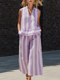 Elegant & Cozy Zipper Striped Cotton-linen Two-piece Set
