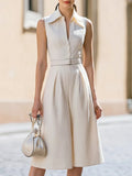 Fitted Sleeveless Button-Detail Collared Jumpsuit