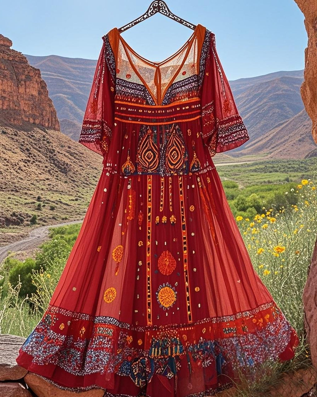 Summer Vintage Bohemian Lace Embroidery Dress dec5
