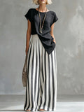 Cozy Loose-fit Striped Cotton-linen Two-piece Set