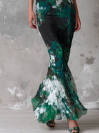 Retro Elegant Emerald Bloom Sleeveless Pleated Maxi Dress