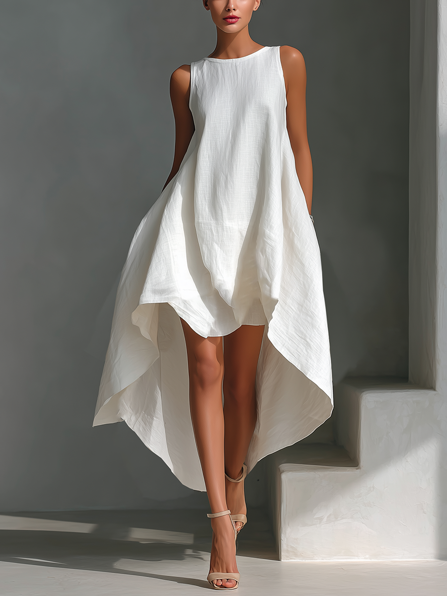 Women's Irregular Hem Retro Casual Sleeveless Dress