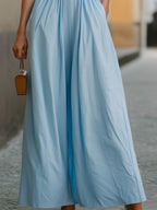 Sleeveless Mandarin Collar Deep V-Neck Pleated Waist Maxi Dress With Pockets