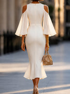 Cold-Shoulder Sheath Flowing Sleeves Dress