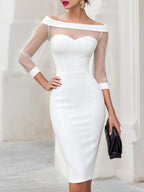 Sheer Illusion Off-Shoulder Sweetheart Midi Dress