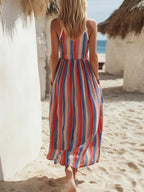 Women's Retro Striped Art Print Casual Stylish Cotton Linen Dress