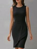 Black Sheer-sleeved Blazer And Asymmetrical Dress Two-piece Set