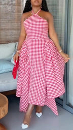 Halter Neck Asymmetrical Hem Maxi Dress