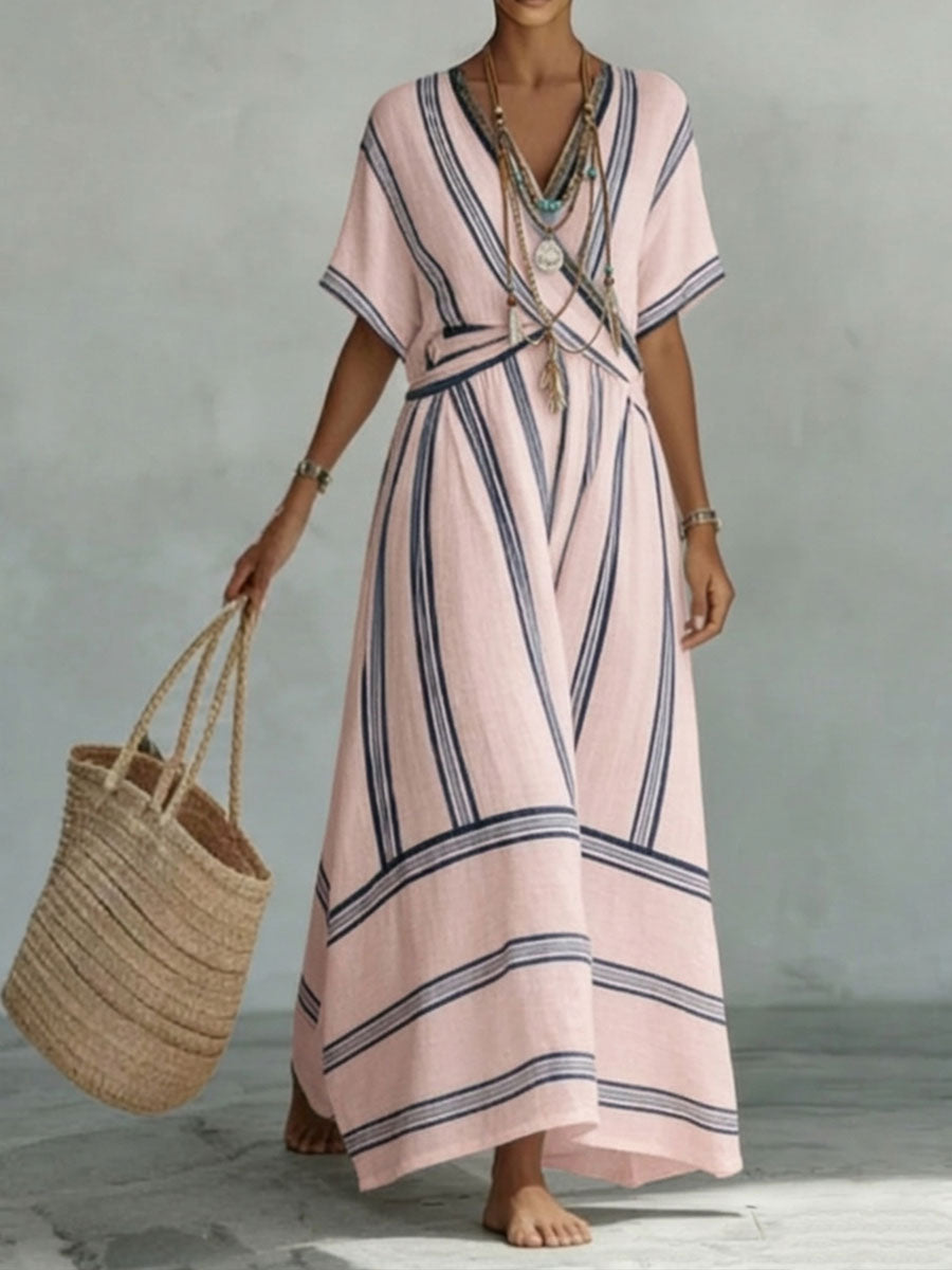 Women's Stripes With Contrasting Colors V-neck Short-sleeve Dress