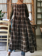 Brown Tartan Apron with Pockets