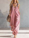 Women's Striped Art Casual Stylish Zip Comfortable Cotton Linen Jumpsuit