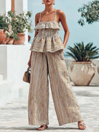 Women's Striped Stylish Casual Top And Pants Vacation Cotton Suits