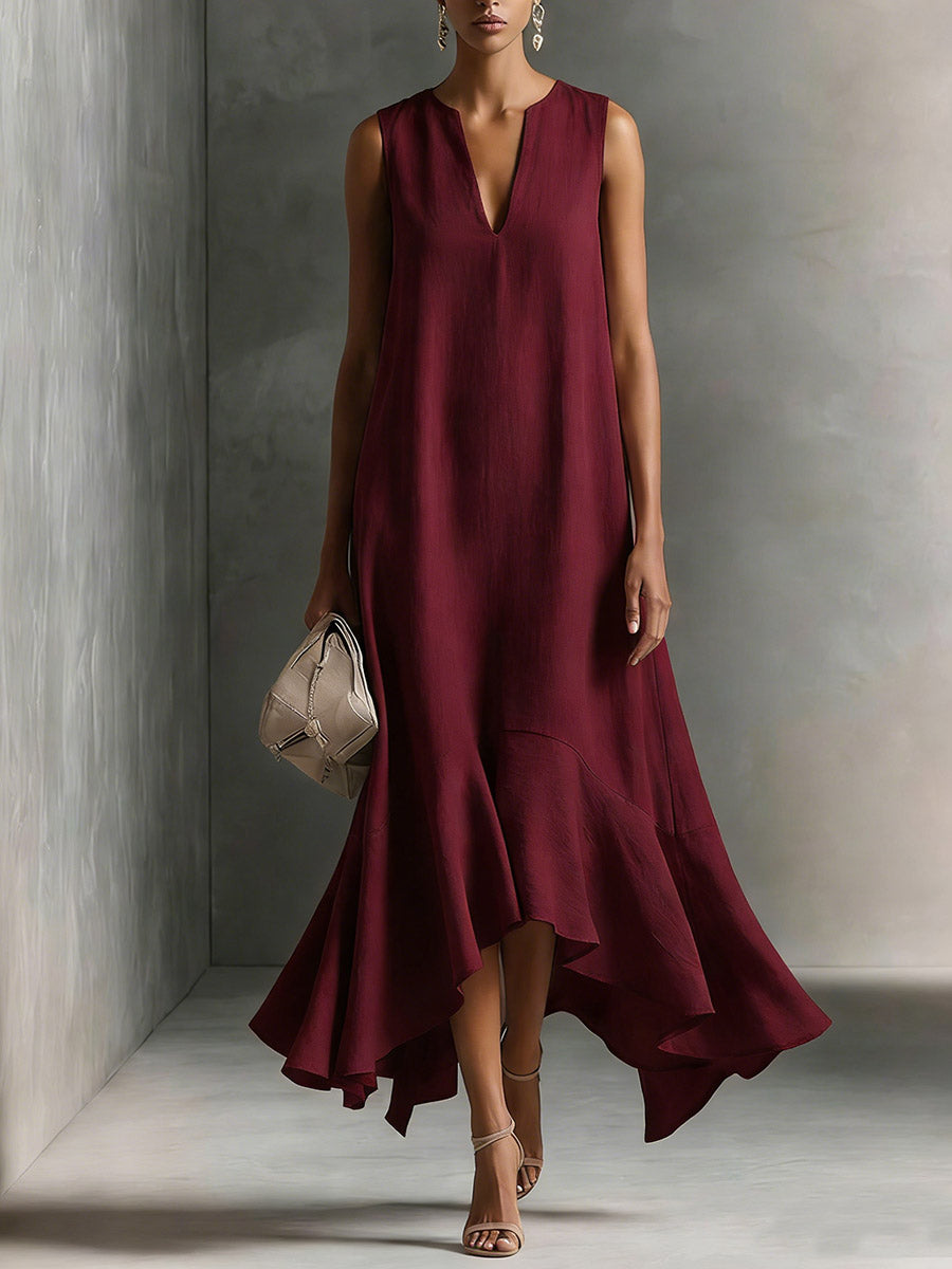 Women's V-neck Sleeveless Casual Loose Linen Dress