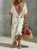 Women's Retro Striped Art Casual Vacation Cotton Linen Dress