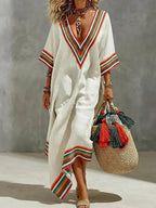Women's Retro Striped Art Casual Vacation Cotton Linen Dress