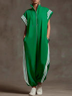 Striped Sleeveless Zipper Oversized Jumpsuit