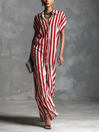 Casual Striped Linen And Cotton Shirt Dress