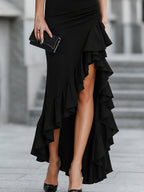 Asymmetric One-Shoulder Ruffle Slit Evening Dress