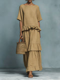 Women's Minimalist Casual Cotton Linen Ruffle Dress