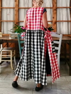 Patchwork Apron with Black and Red Checkered Pattern
