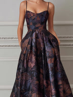 Floral Spaghetti Strap Structured A-Line Maxi Dress