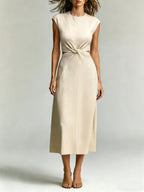 Women's Sleeveless Knotted Round Neck Dress