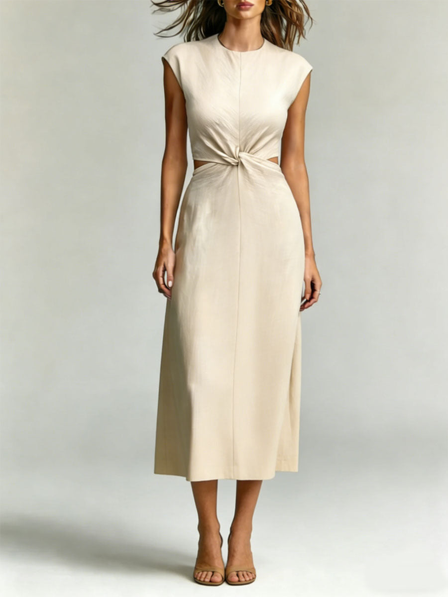 Women's Sleeveless Knotted Round Neck Dress