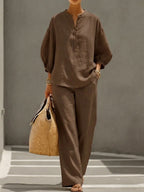 Casual Linen And Cotton Two-piece Set