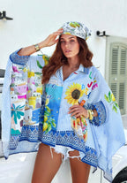 Oversized Batwing Sleeve Vacation Cover Up Blouse
