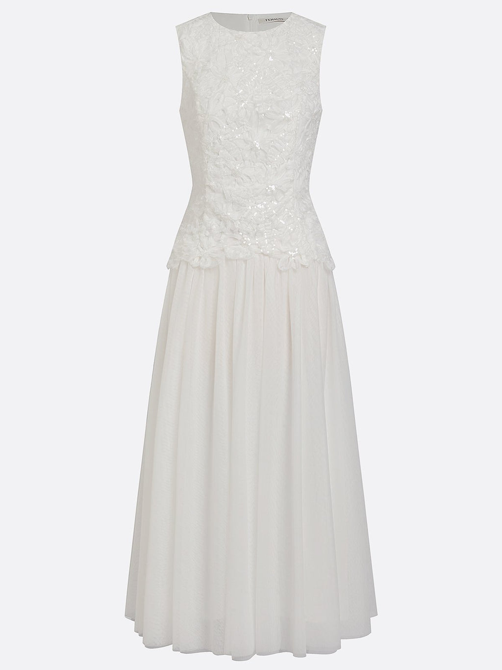 White Lace Classic Crew Neck Sleeveless A-Line Maxi Dress
