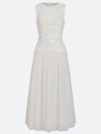 White Lace Classic Crew Neck Sleeveless A-Line Maxi Dress