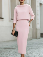 Boat Neck Top And Midi Skirt Set