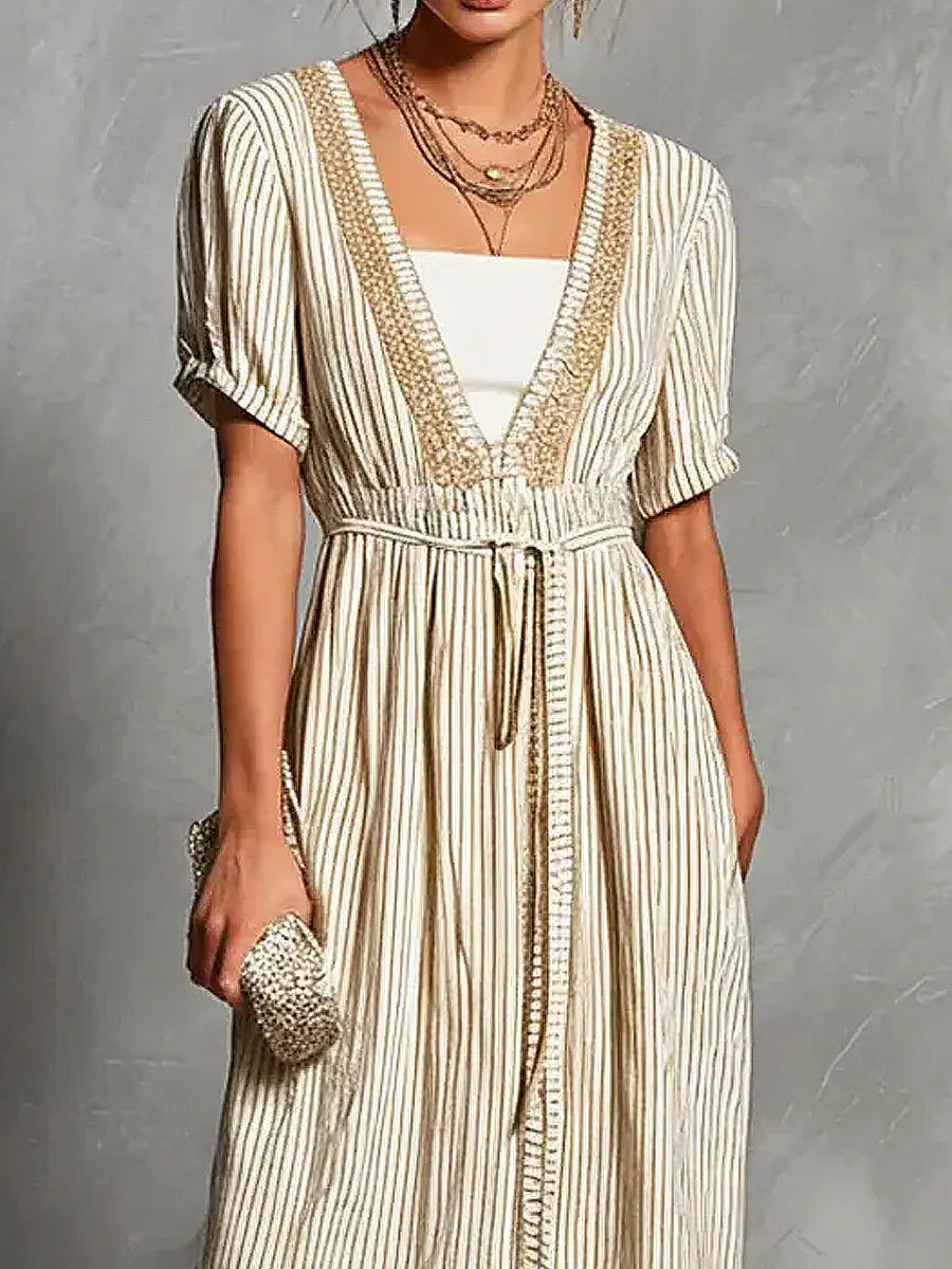 Women's Striped Art Casual Fashion Cozy Cotton Linen Dress